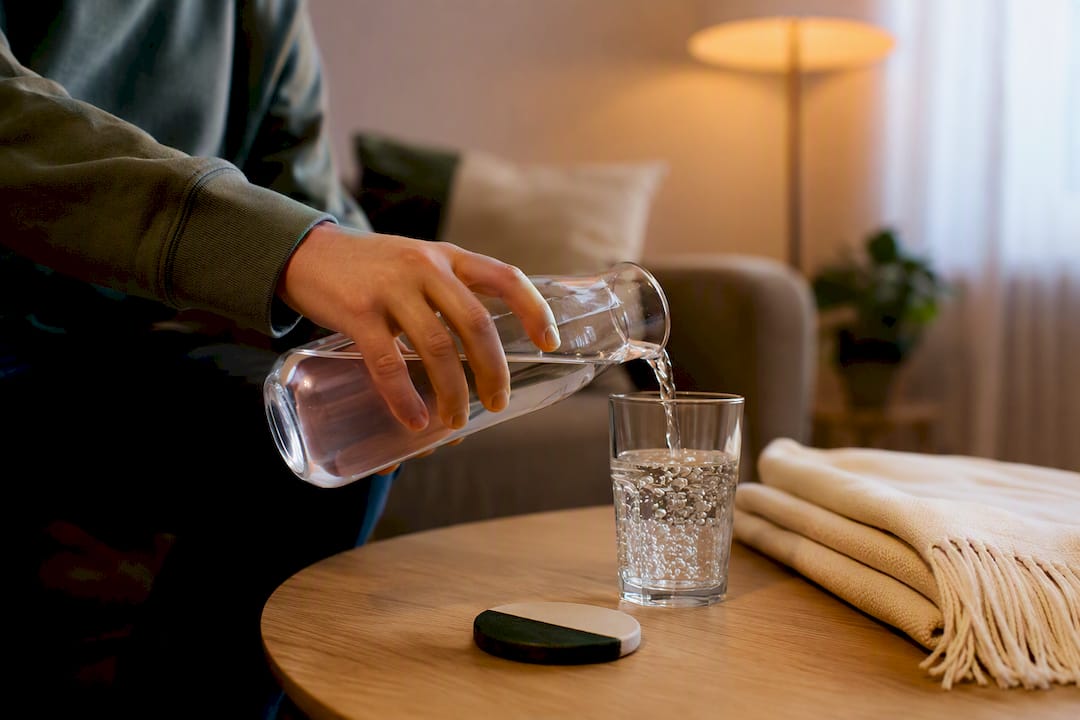Hand pouring water in a calm room