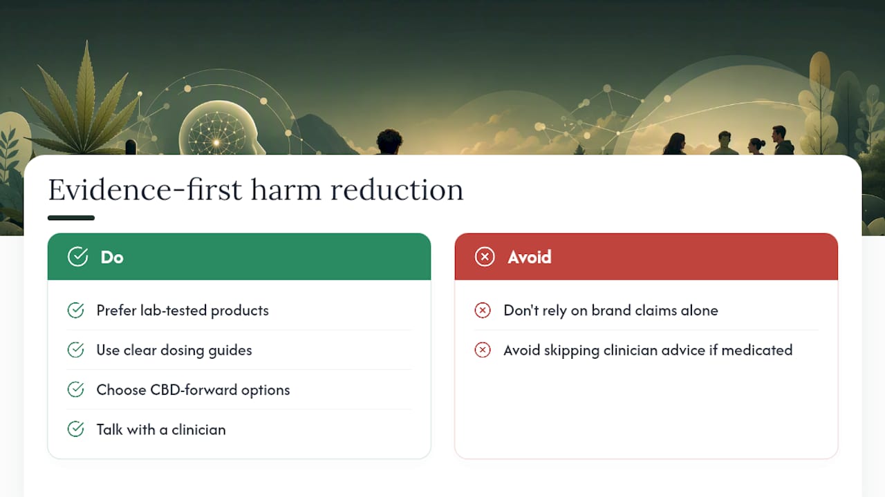 Jake's Take on Evidence-First Cannabis Guidance and Say Less — overview diagram