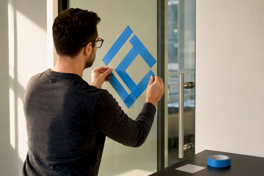 Painter tape logo test on glass door