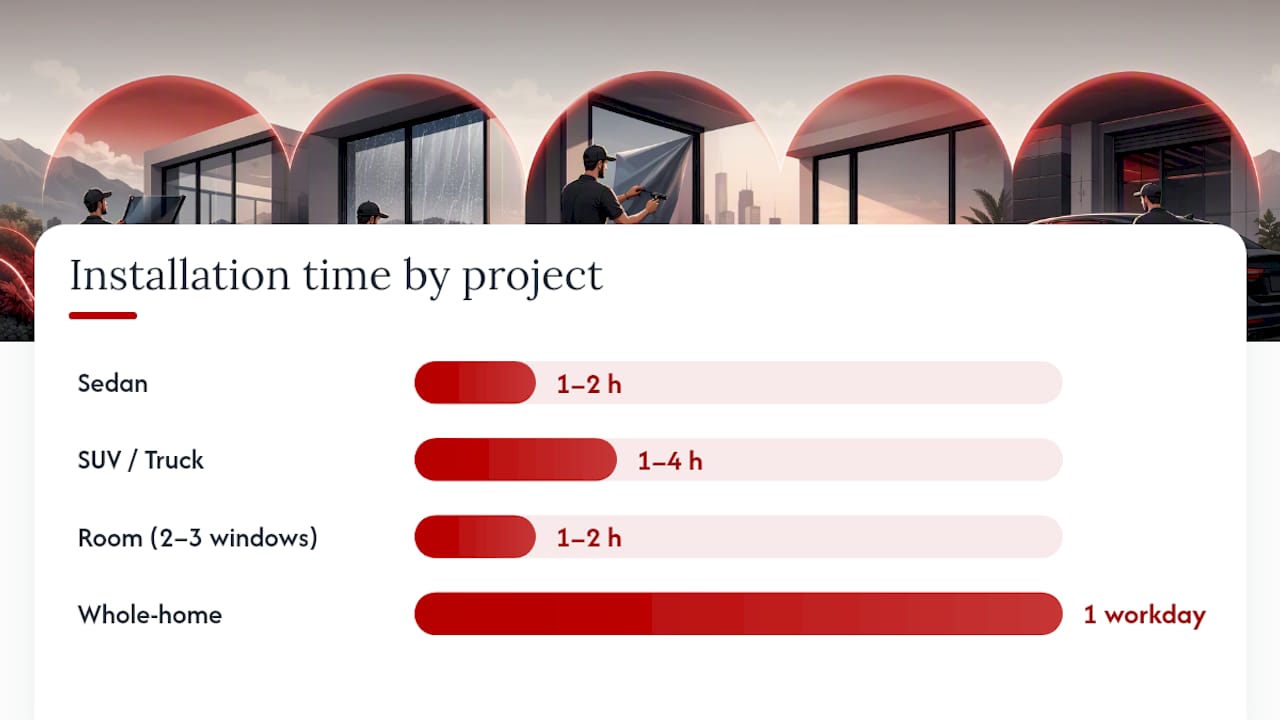 Window film installation time by project type
