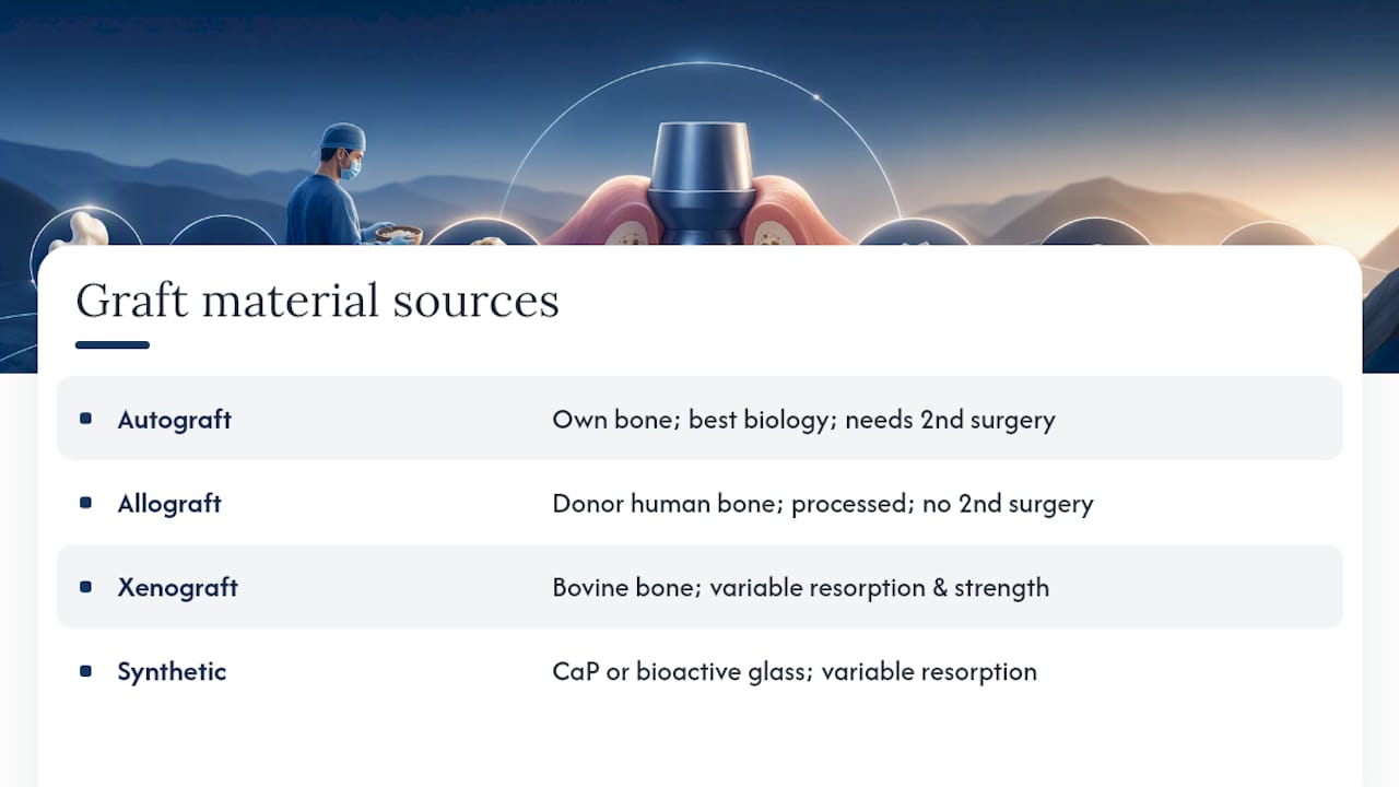 Bone Graft Materials: Autograft, Allograft, Xenograft, and Synthetic Options — overview diagram