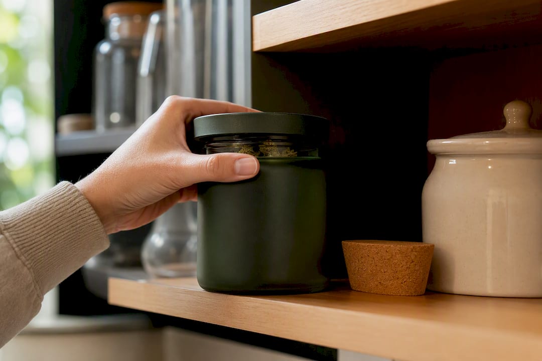 Hand sealing cannabis flower storage jar