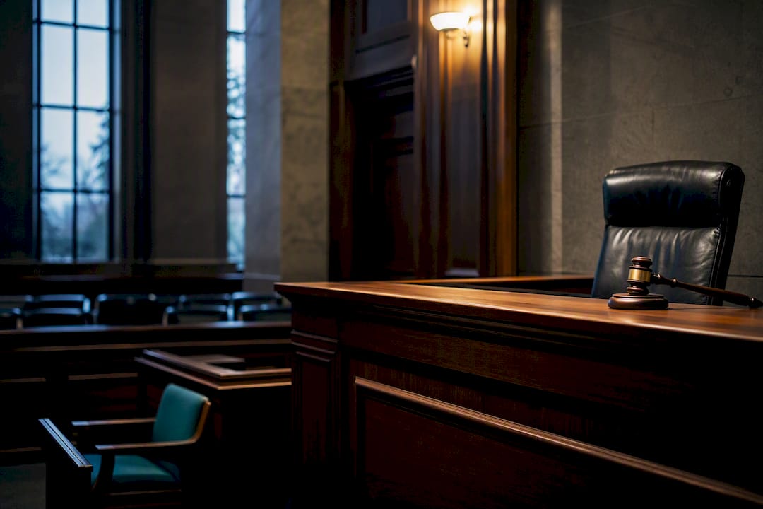 Empty courtroom prepared for arraignment