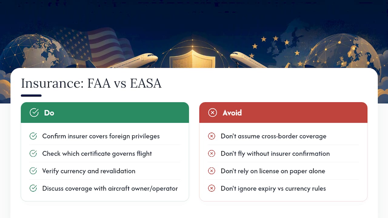 How Does Insurance Coverage Differ Between FAA and EASA Pilots? — overview diagram