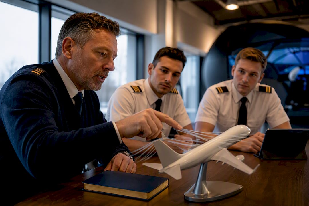 Instructor demonstrating swept-wing aerodynamics