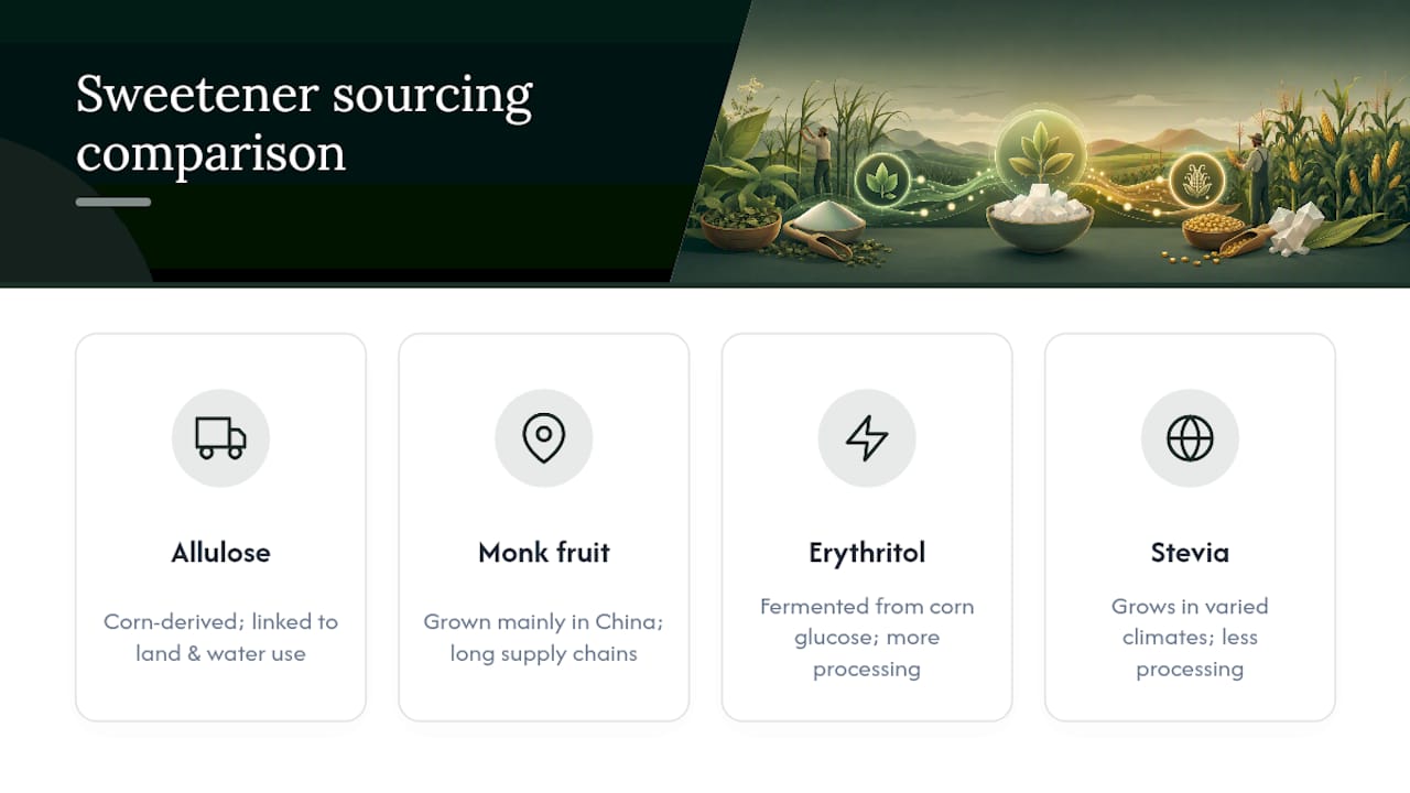Comparison of sweetener sourcing pathways