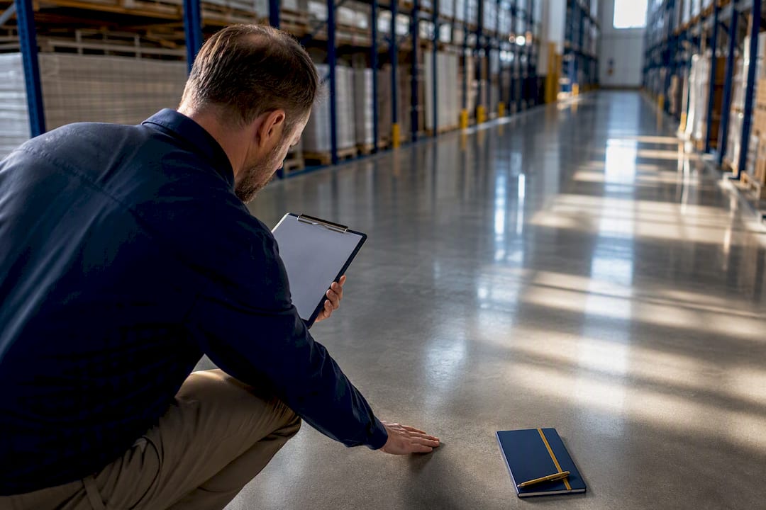Facility manager inspecting a commercial floor
