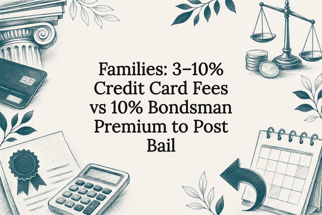 Families: 3–10% Credit Card Fees vs 10% Bondsman Premium to Post Bail