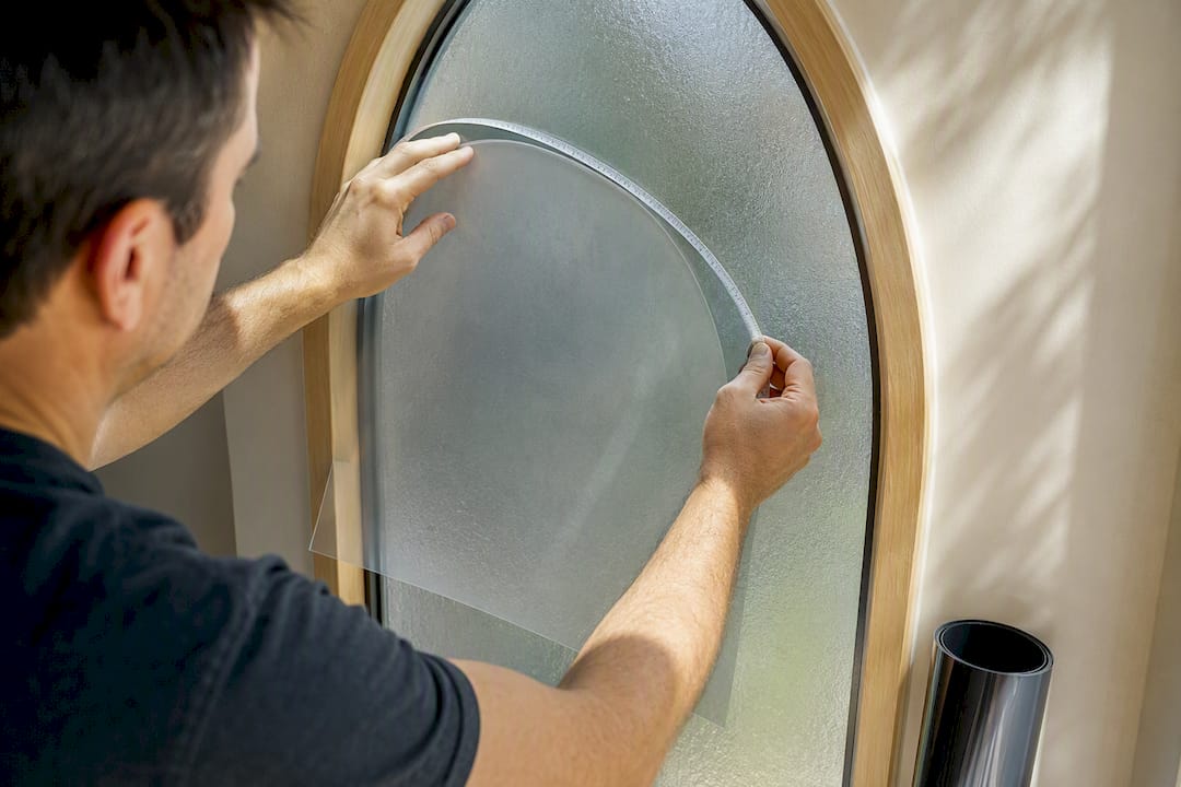 Measuring an arched glass pane for film
