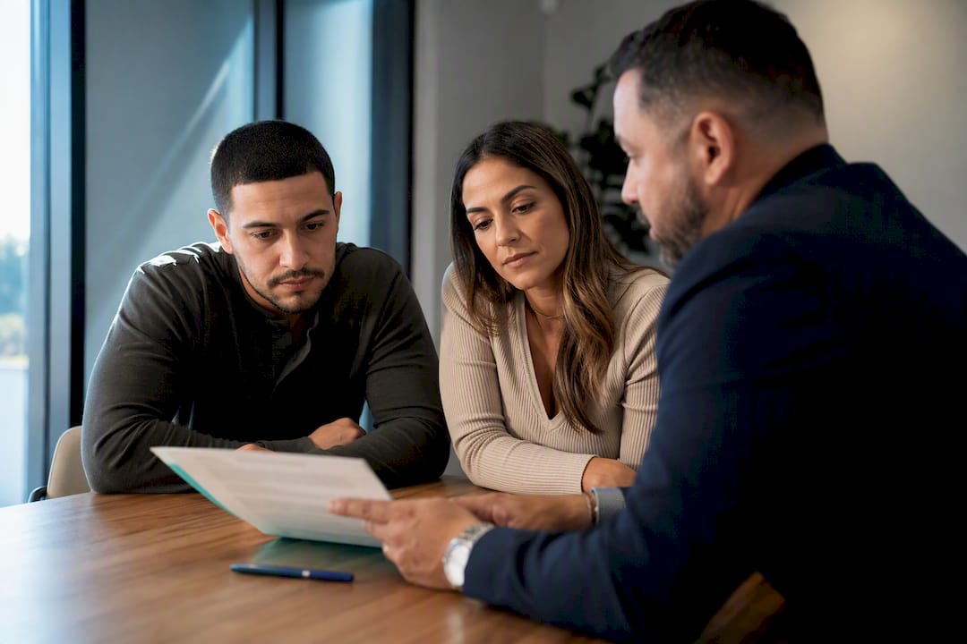 Defendant and cosigner reviewing bail bond agreement
