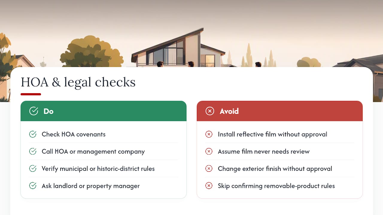 Are There HOA or Legal Restrictions on Sidelight Film? — overview diagram