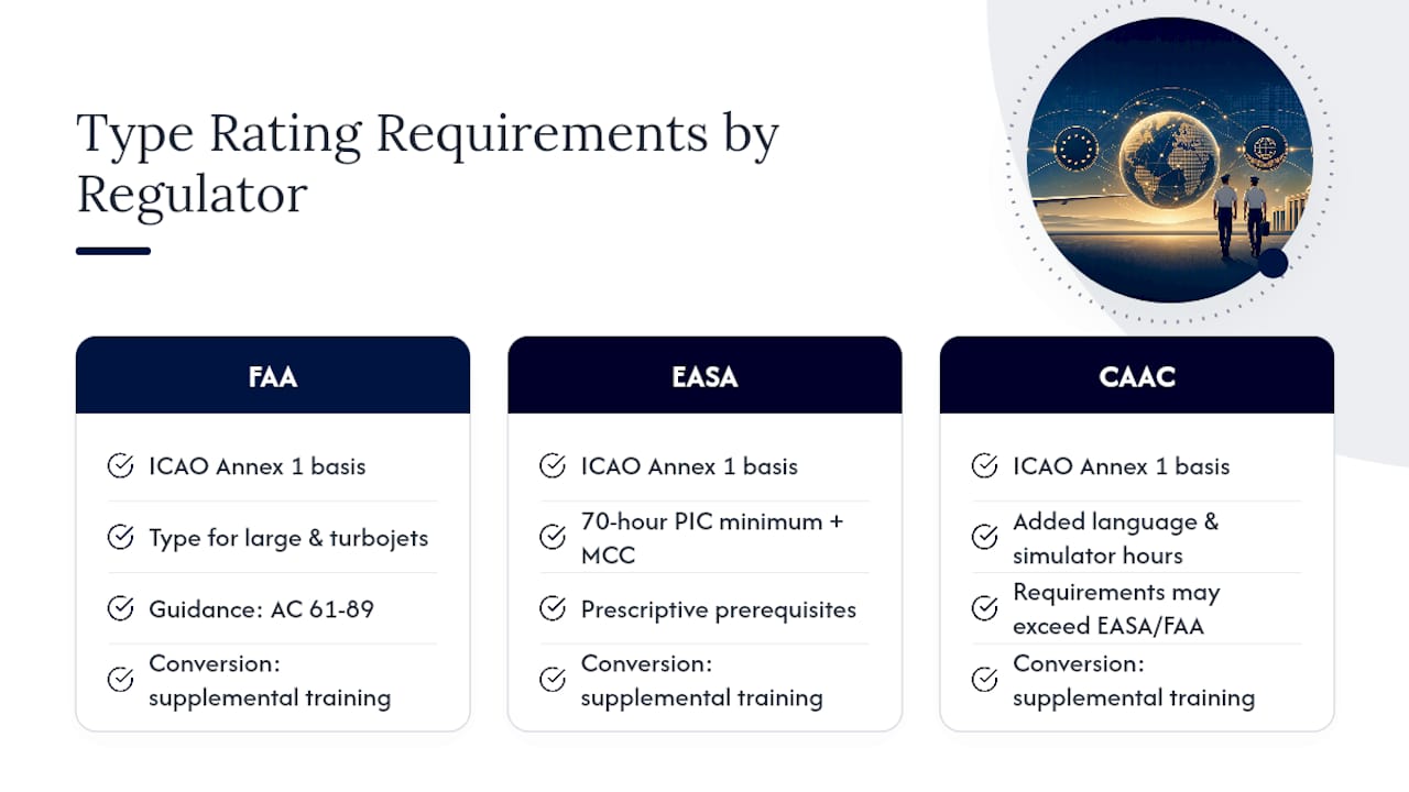 Regulator requirements for first type ratings