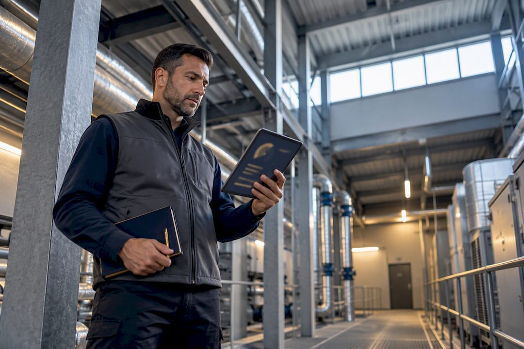 Facility manager inspecting commercial building condition