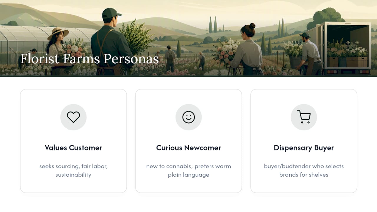 Three Florist Farms audience personas compared