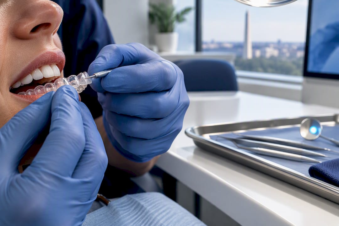 Clinician smoothing an aligner edge