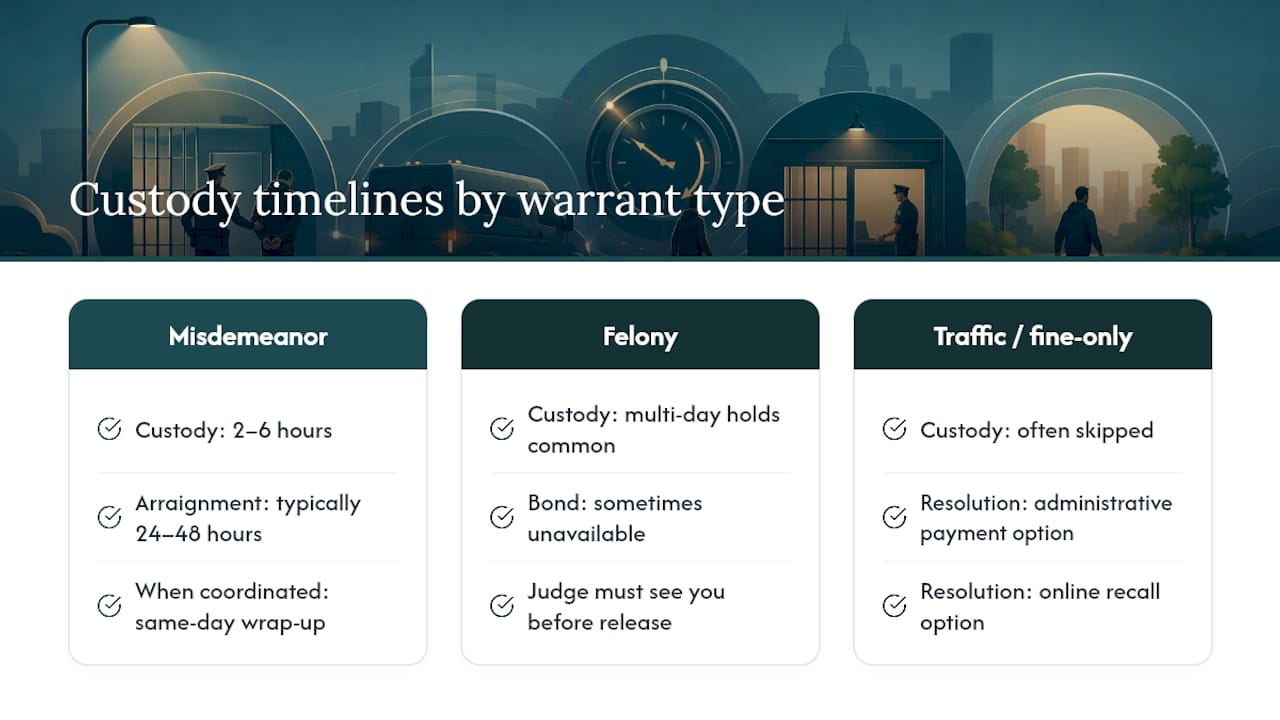 Warrant recall custody timing comparison