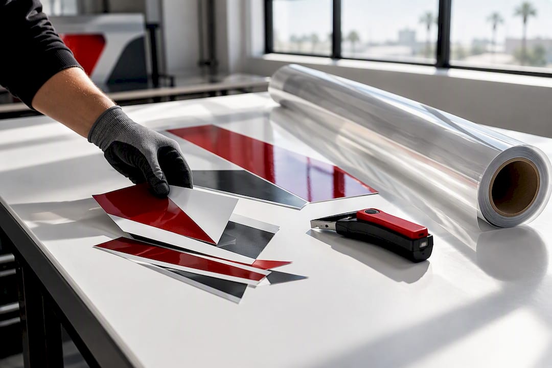 Printed vinyl panels and laminated film offcuts
