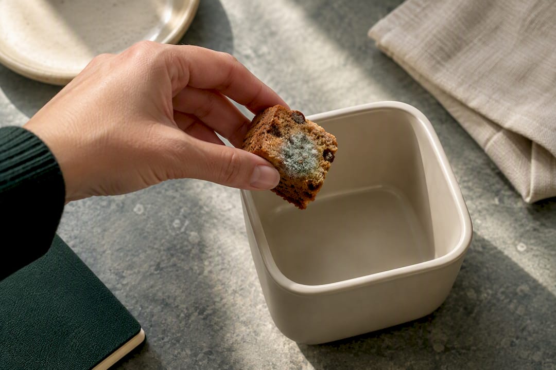 Mold visible on an edible fragment