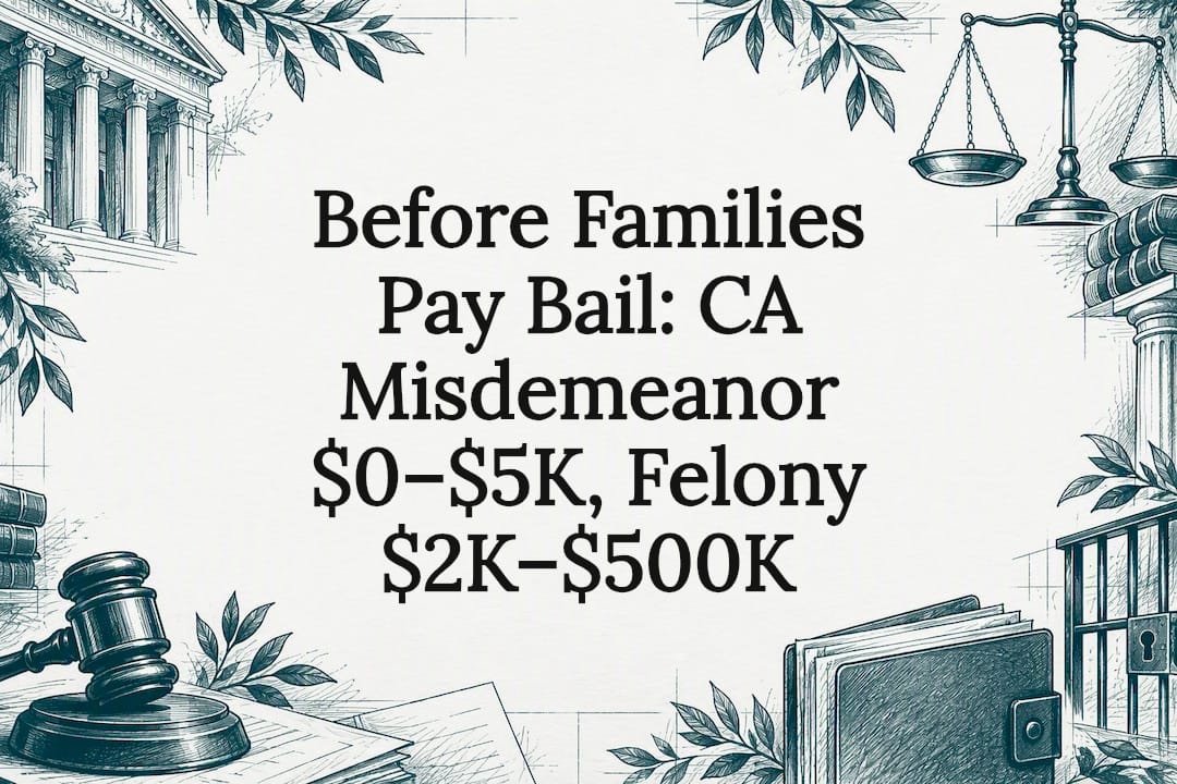 Before Families Pay Bail: CA Misdemeanor $0–$5K, Felony $2K–$500K