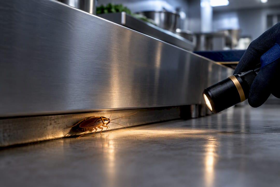 German cockroach beneath commercial kitchen counter