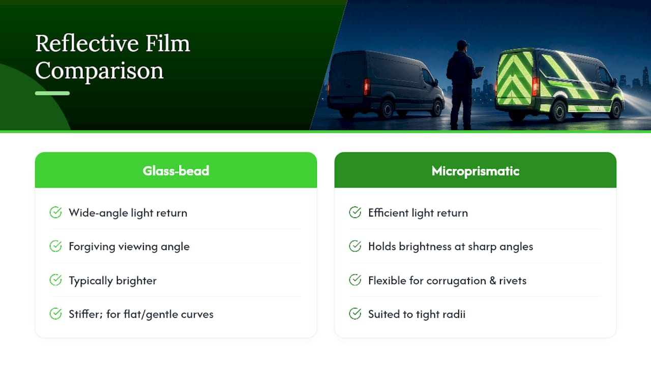 Comparison of glass-bead and microprismatic films