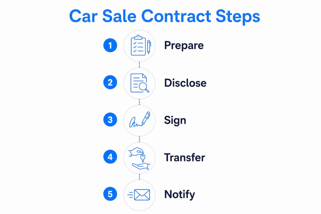 Infographic showing car sale contract key steps