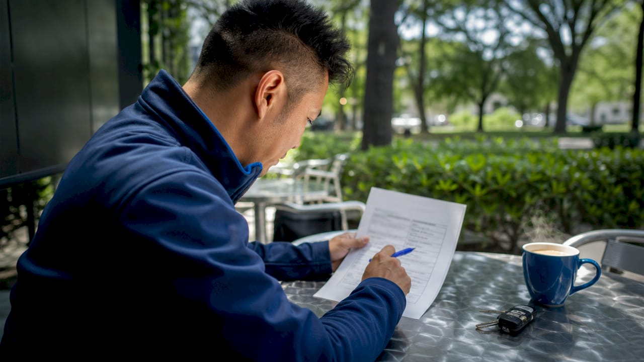 Hands reviewing bill of sale document