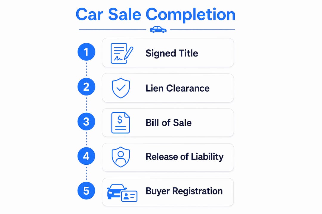 Infographic showing step-by-step car sale completion process