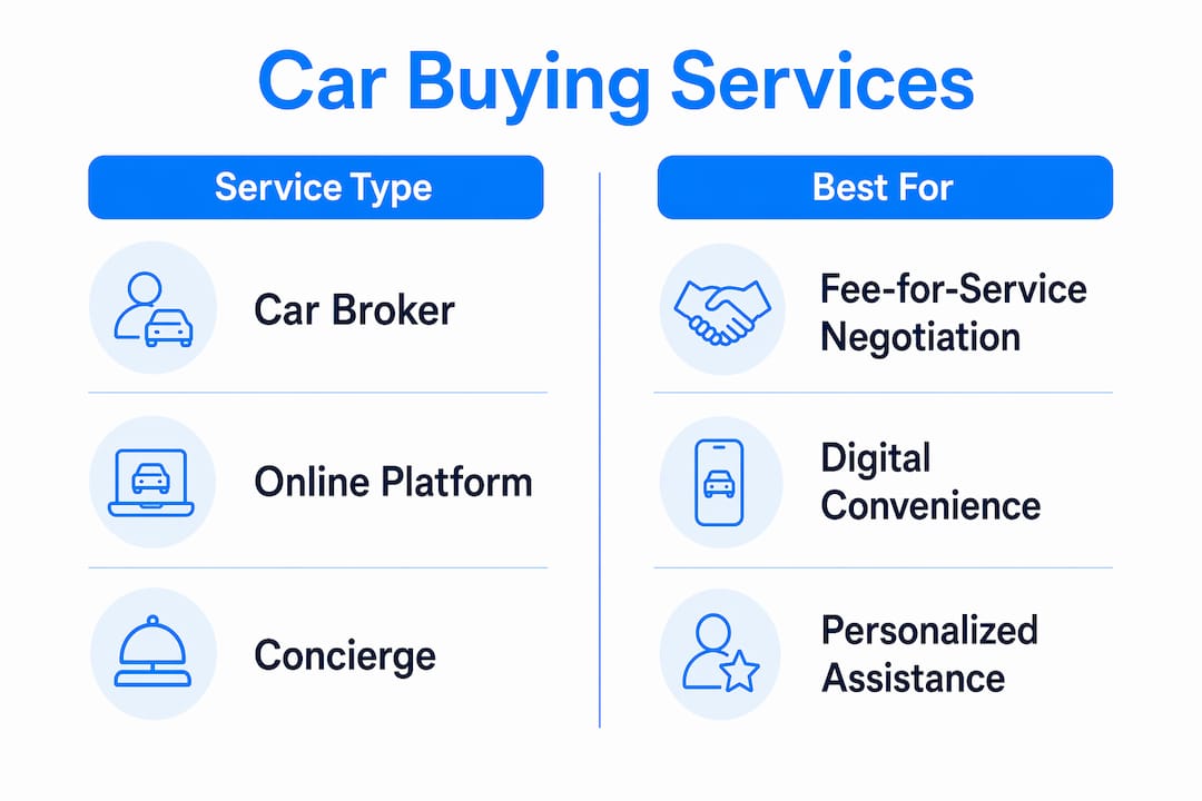 Infographic comparing car buying service types