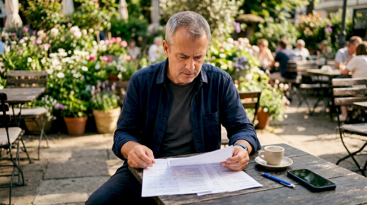 Man reviewing car service documents at home