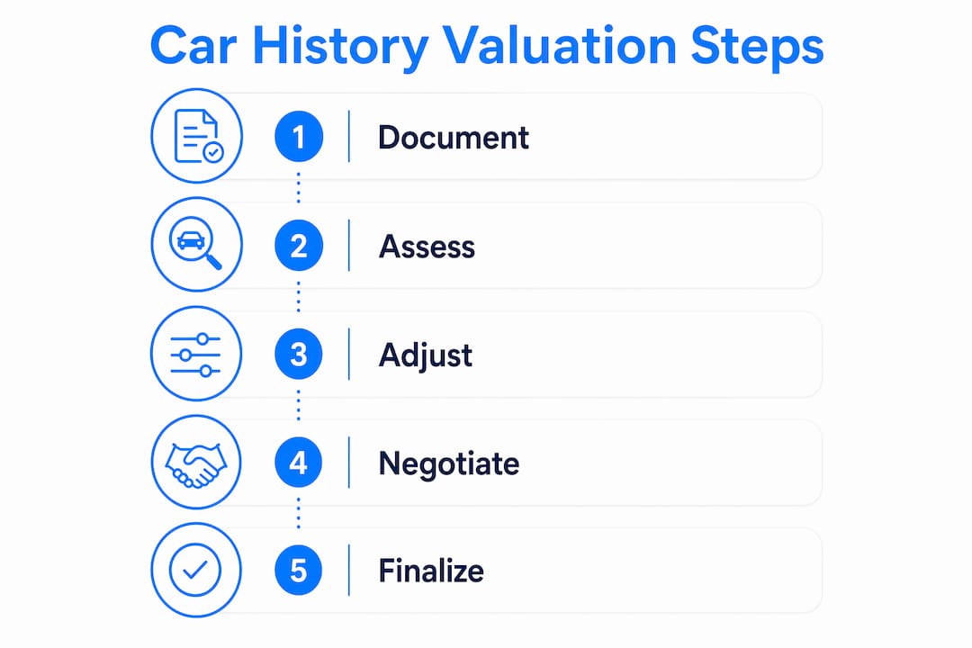 Infographic with steps on car history valuation process