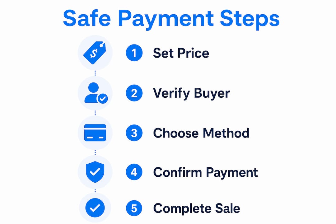 Infographic detailing safe payment steps for car sales