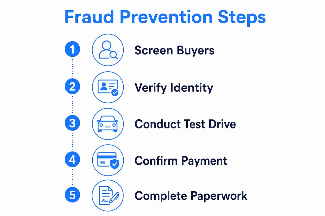 Infographic illustrating car sale fraud prevention steps