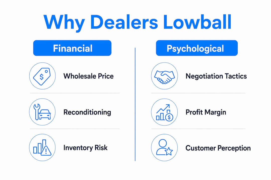 Infographic comparing financial and psychological reasons dealers lowball
