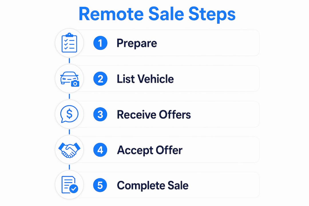 Infographic illustrating steps to complete remote car sale