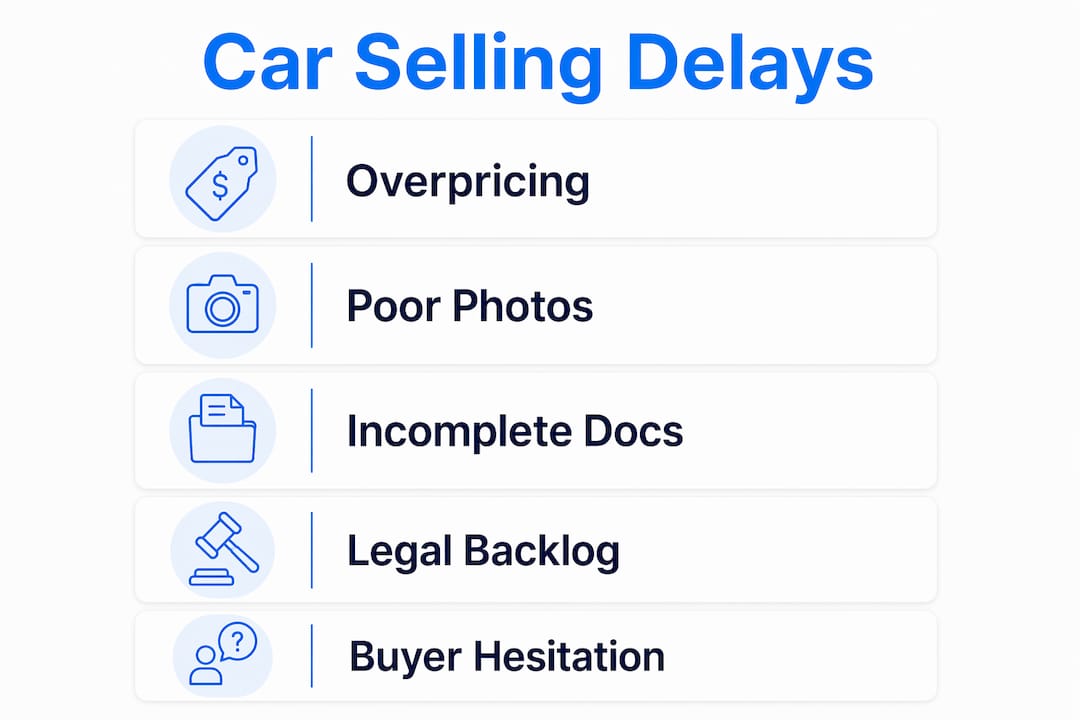 Infographic showing main factors causing car selling delays