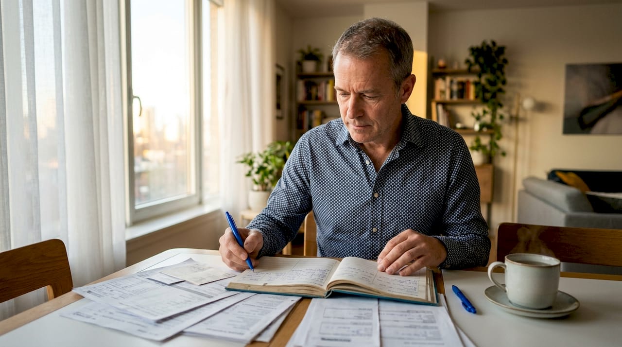 Man reviewing car sale documents at home