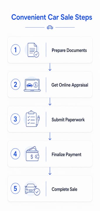 Infographic showing steps of convenient car sale process
