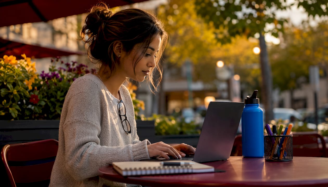 Woman using online car appraisal tool at desk