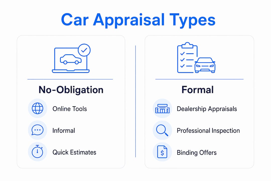 Infographic showing types of car appraisals with categories