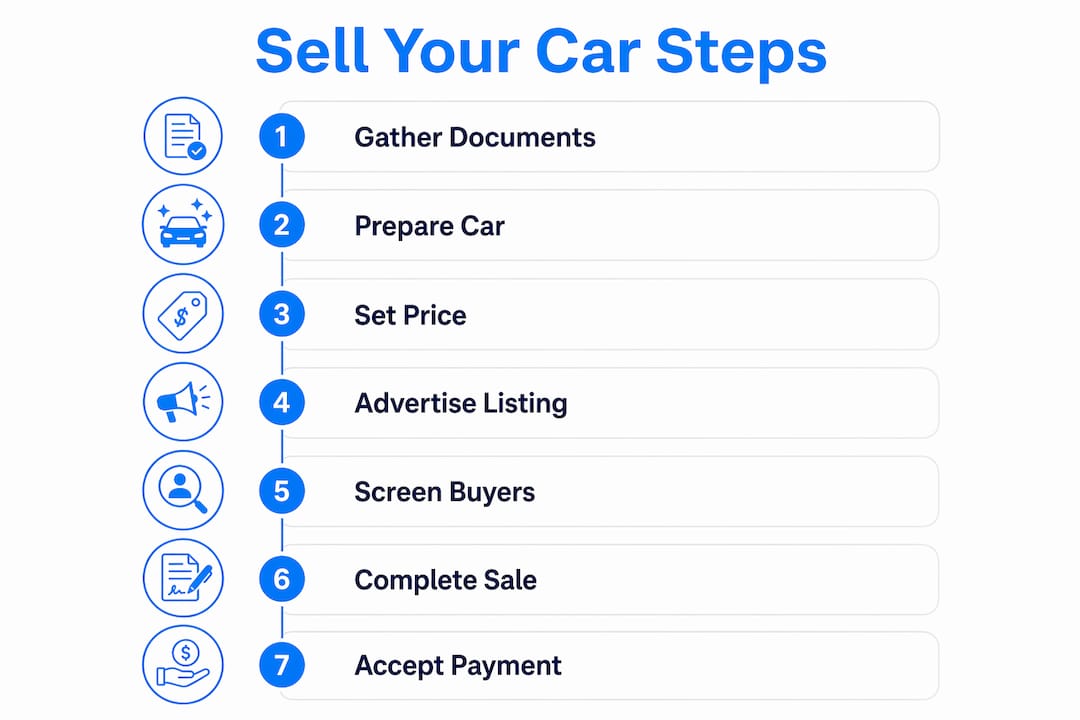 Infographic showing steps to sell a car