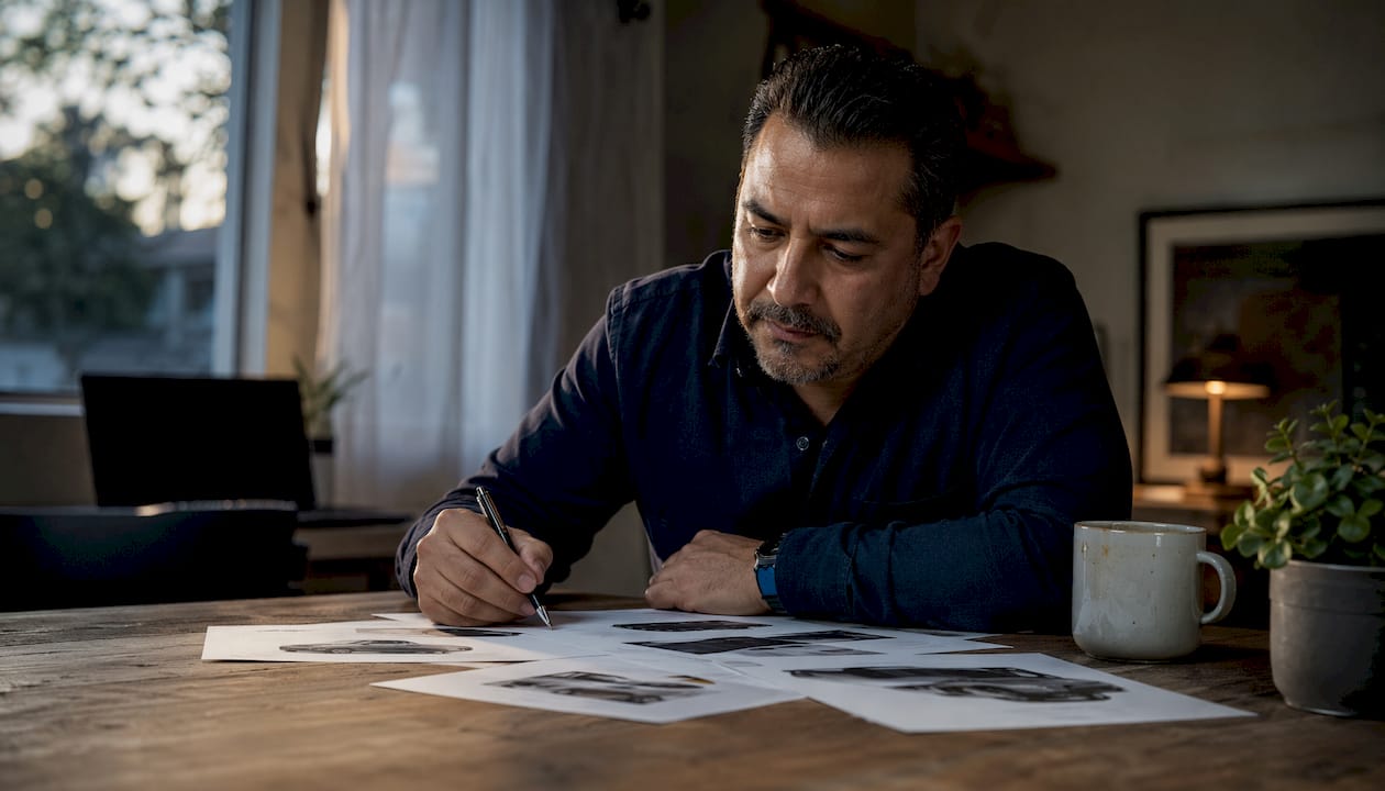 Man reviewing multiple car sale offers at home