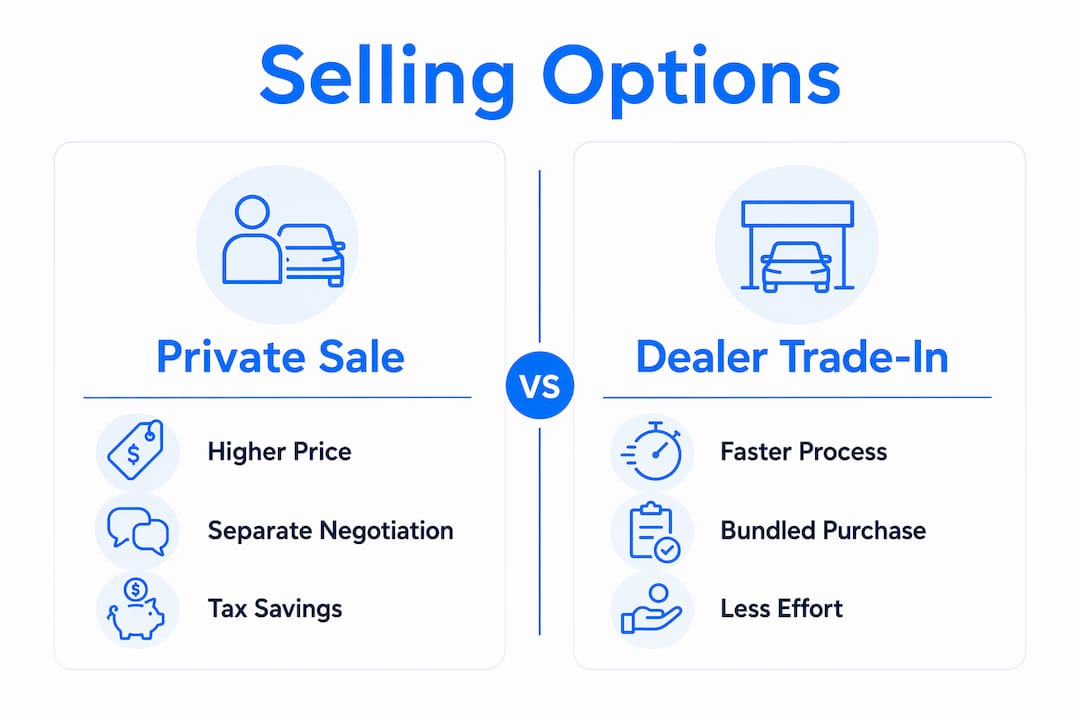 Infographic comparing private sale and dealer trade-in benefits