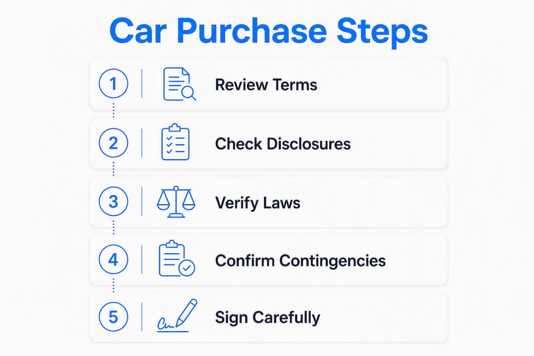 Infographic illustrating key steps in car purchase agreements