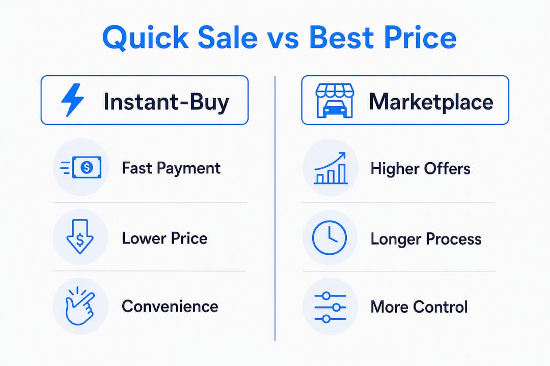 Infographic comparing quick sale and best price selling platforms