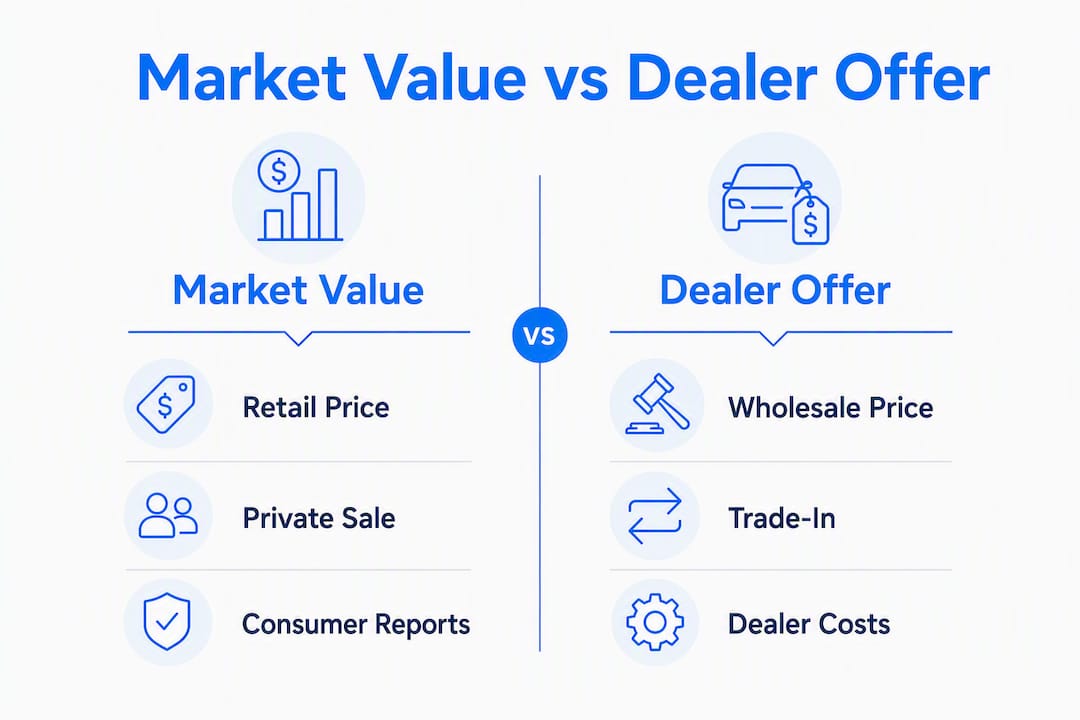 Infographic comparing car market value and dealer offers