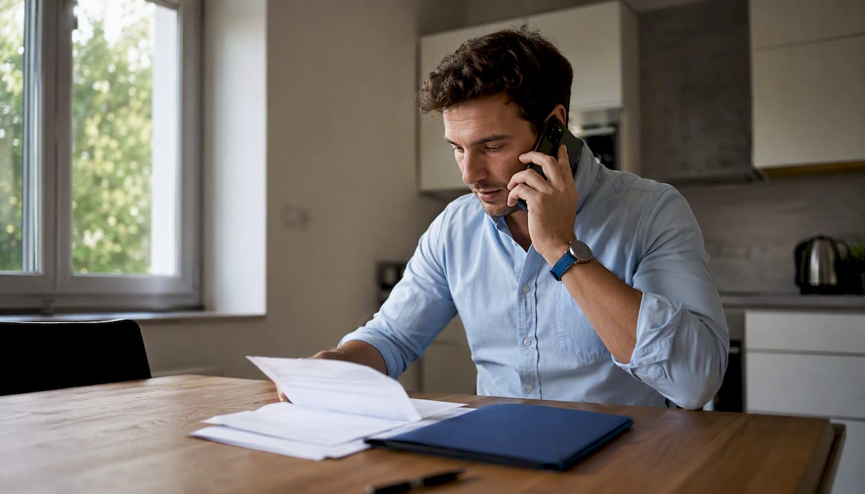 Man confirming vehicle lien payout details on phone