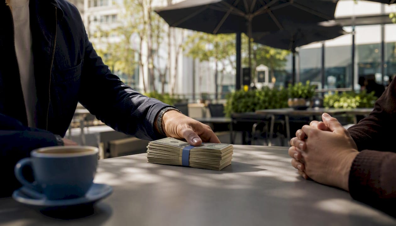 Cash counting at bank teller for car sale