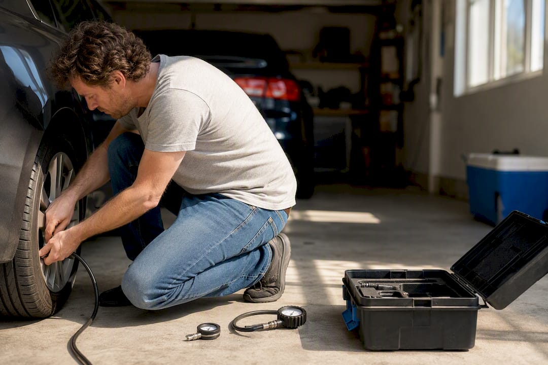 Preparing a car for a test drive outdoors