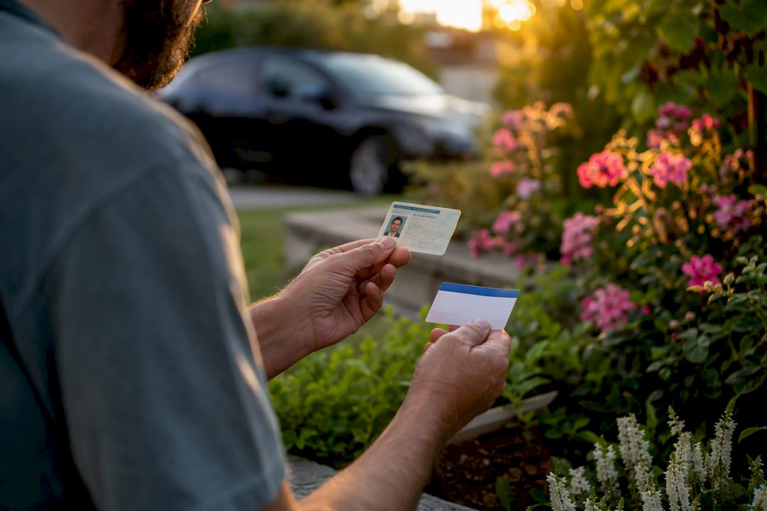 Hands verifying license and insurance